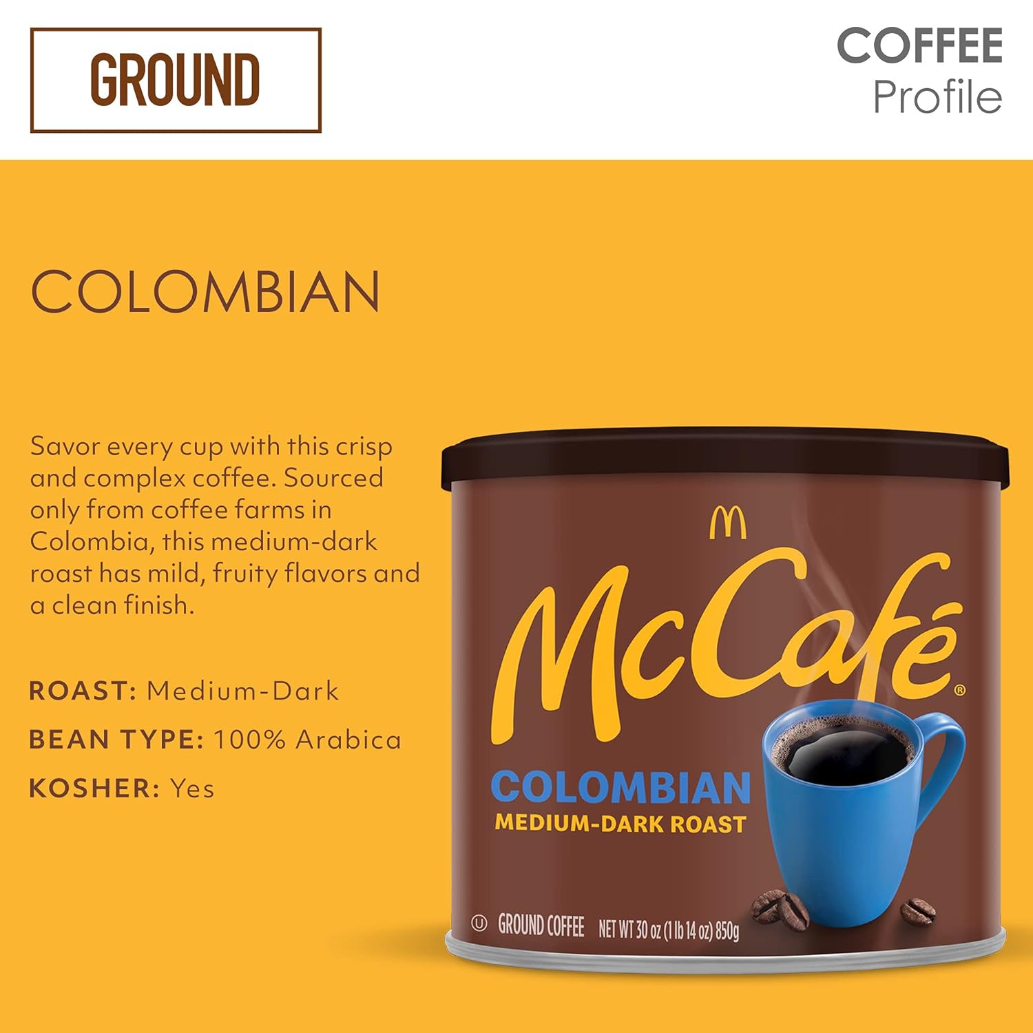 McCafe Medium Dark Roast Ground Coffee, Colombian, 30 Ounce (Pack of 6) : Everything Else