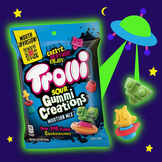 Trolli Sour Gummy Creations Martian Mix, Sour Gummy Candy, 4.25 Ounce Bags (Pack Of 12)