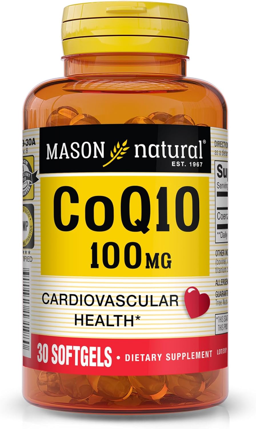 Mason Natural Co Q10 100 Mg - Healthy Heart And Cellular Energy Production, Supports Cardiovascular Health, 30 Softgels