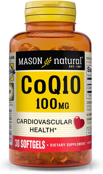 Mason Natural Co Q10 100 Mg - Healthy Heart And Cellular Energy Production, Supports Cardiovascular Health, 30 Softgels