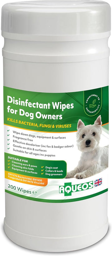 Aqueos Dog Wipes Antibacterial - 200 Wipes Pet Antiseptic Dog Ear Wipes For Paw Face Bums Bulldogs Wrinkle, Grooming Dog Wipes For Smelly Dogs Puppy