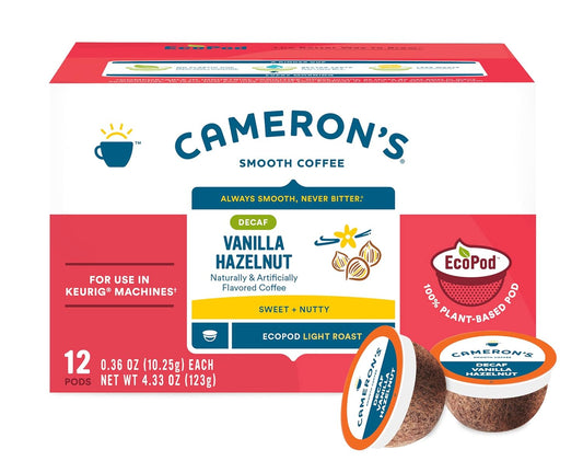Cameron's Coffee Single Serve Pods, Flavored, Decaf Vanilla Hazelnut, 12 Count (Pack of 6)