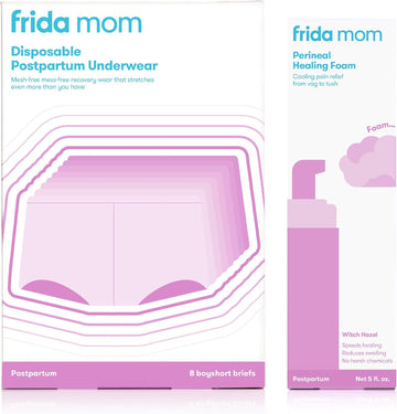 Frida Mom Perineal Medicated Witch Hazel Healing Foam + Disposable Underwear (Regular Boyshort) For Postpartum Care | Foam Relieves Pain And Reduces Swelling For Perineal Area