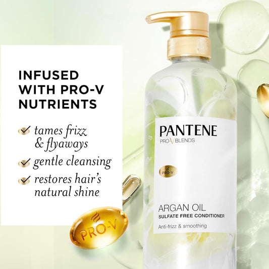 Pantene Argan Oil Conditioner For Dry Damaged Hair, Smoothing And Moisturizing, Nutrient Infused With Vitamin B5, Anti Frizz, Safe For Color Treated Hair, Pro-V Blends, 30.0 Oz