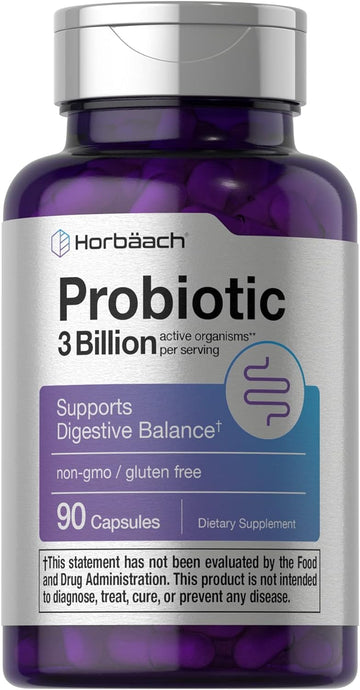 Horbäach Probiotic For Women & Men'S Digestive Health | 3 Billion Cfu | 90 Capsules | Non-Gmo & Gluten Free