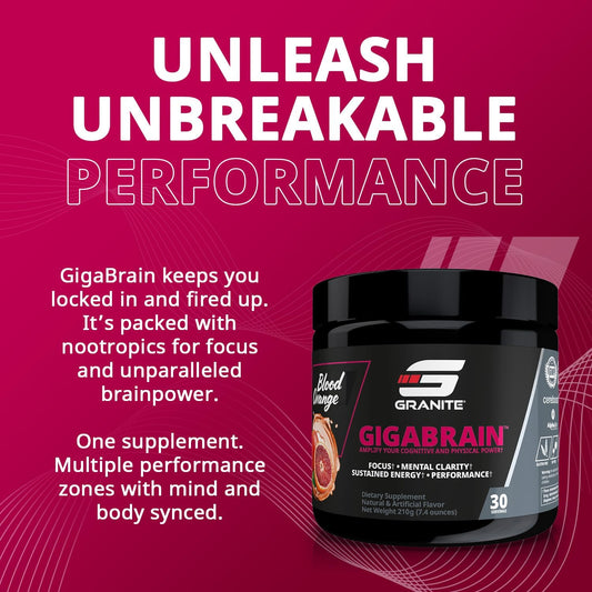 Granite Nutrition Gigabrain Nootropic Energy Powder – Cereboost, Alpha-Gpc & Elevatp – Cognitive Focus Supplement For Sustained Energy & Performance – Blue Crush, 30 Servings