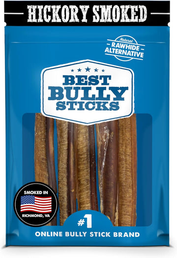 Best Bully Sticks Hickory Smoked 100% Natural 6 Inch Bully Sticks For Dogs, 5 Pack - Smoky, Odor-Free, No Additives, Grain-Free Beef Dog Chews