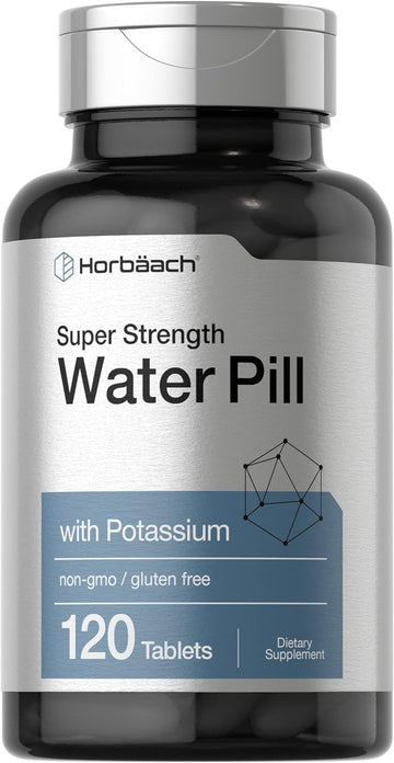 Horbäach Water Pills | Super Strength | 120 Tablets | Vegetarian, Non-GMO & Gluten Free Supplement