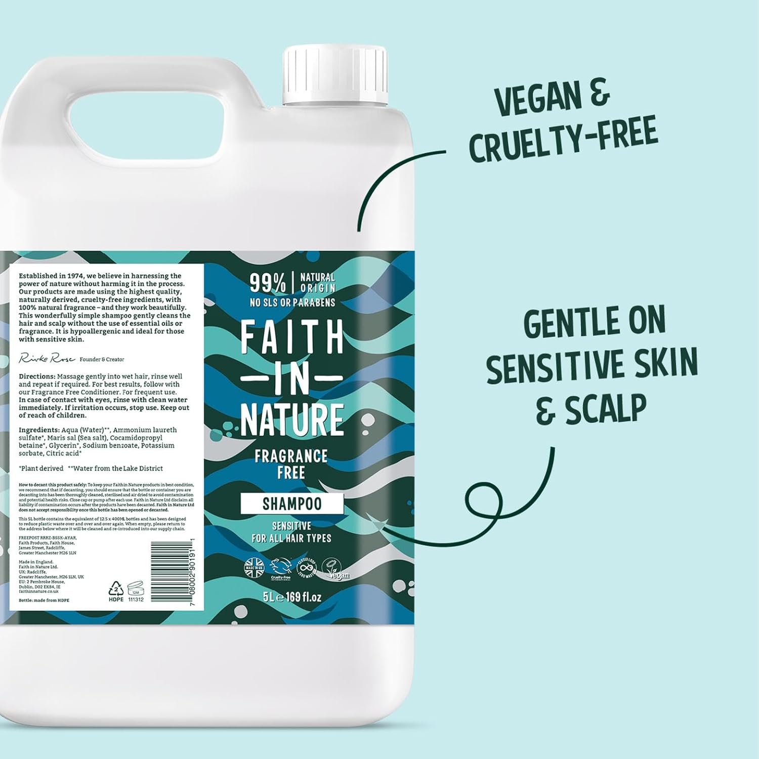 Faith In Nature Natural Fragrance Free Shampoo, Sensitive, Vegan and Cruelty Free, No SLS or Parabens, For All Hair Type, 5L Refill Pack : Amazon.co.uk: Beauty