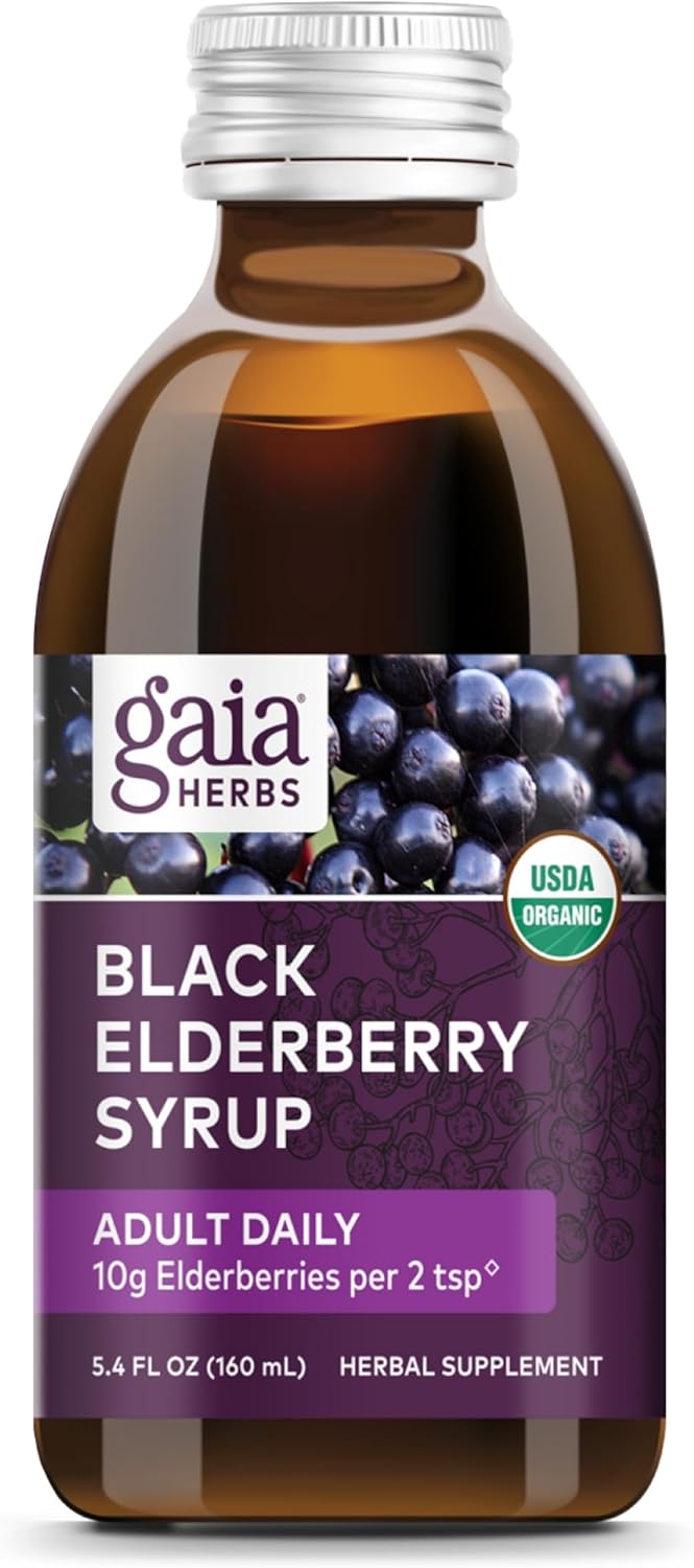 Gaia Herbs Black Elderberry (Sambucus Nigra) Syrup Adult Daily - Immune Support Supplement - With Usda Certified Organic Black Elderberries For Immune System Support - 5.4 Fl Oz (16-Day Supply)