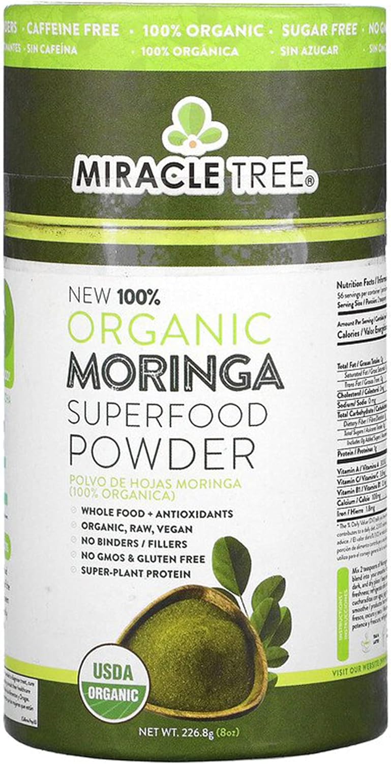 Miracle Tree 100% Organic Moringa Superfood Powder, 8 oz (226.8 g)