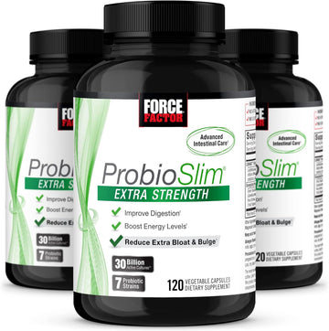 Force Factor ProbioSlim Extra Strength Probiotic Supplement for Women and Men with 30 Billion CFUs and Green Tea Extract for Gut Health Support, Bloating and Gas Relief, 120 Count (Pack of 3)