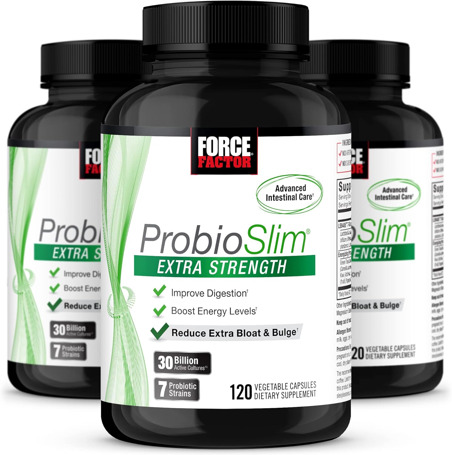 Force Factor Probioslim Extra Strength Probiotic Supplement For Women And Men With 30 Billion Cfus And Green Tea Extract For Gut Health Support, Bloating And Gas Relief, 120 Count (Pack Of 3)