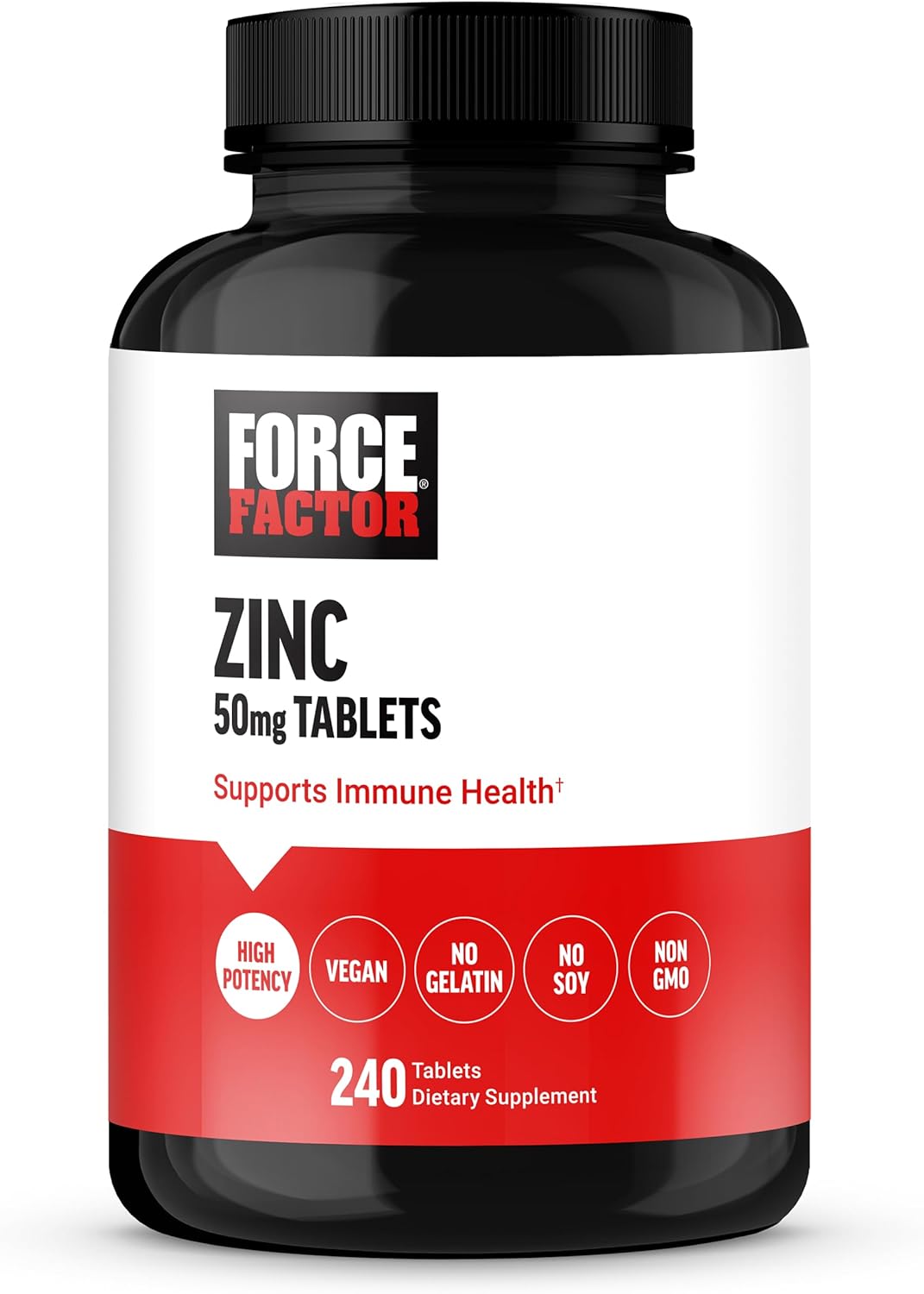 Force Factor Zinc 50mg, Zinc Supplements with Zinc Oxide Powder, Zinc Gluconate, and Zinc Citrate for Immune Support and Immune Health, High-Potency, Vegan, Gelatin Free, Non-GMO, 240 Tablets
