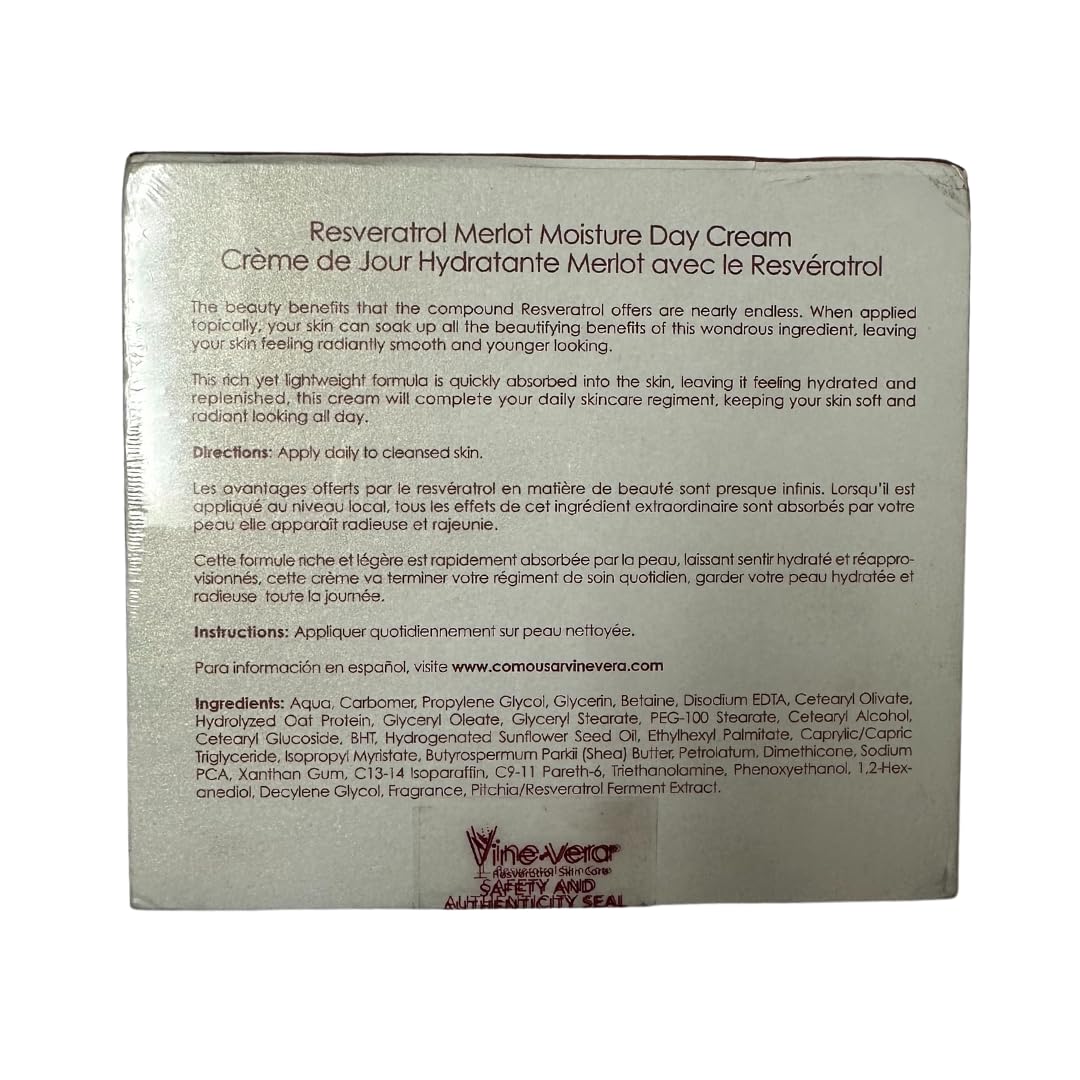 Vine Vera Resveratrol Merlot Moisture Day Cream Resveratrol Skin Care Face Moisturizer - Merlot Face Cream For All Skin Types Products For Anti Aging - 52 G / 1.83 Oz : Beauty & Personal Care