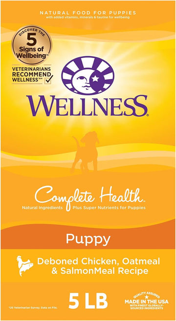 Wellness Complete Health Dry Puppy Food, Chicken, Salmon & Oatmeal, 5-Pound Bag