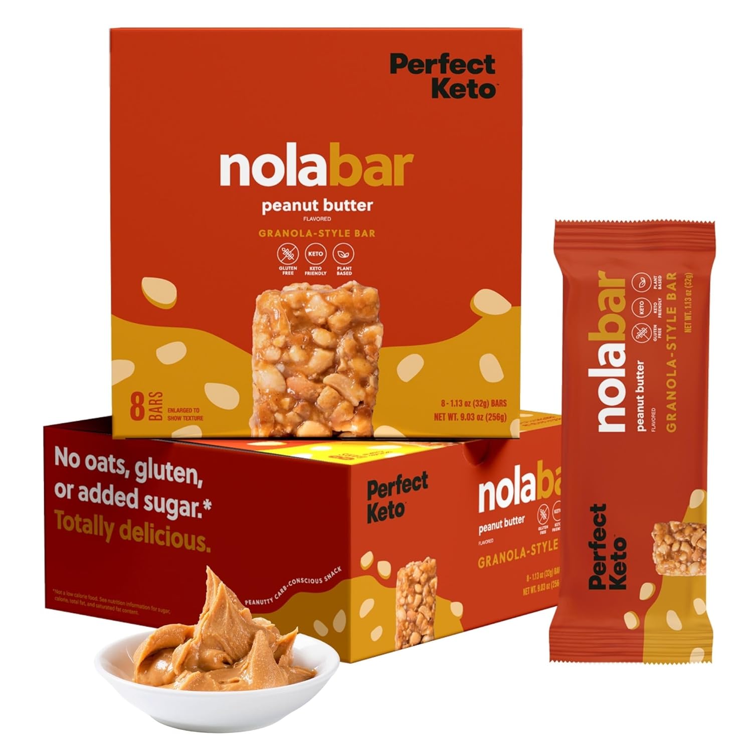 Perfect Keto Nola Bars | Gluten-Free Keto Granola Bars With Zero Added Sugar | Enjoy A Chewier, Nuttier, And Tastier Way To Curb Cravings And Start The Day | Peanut Butter | 8 Bars 32G