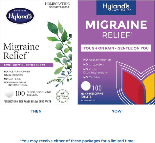 Hyland's Naturals Migraine Headache Natural Pain Relief Tablets, Pack of 1, 100 Count (Packaging May Vary)