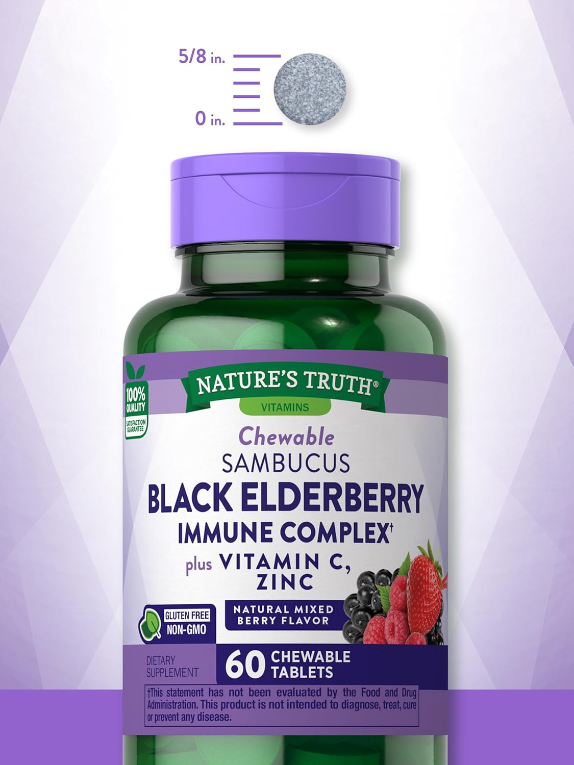 Black Elderberry Immune Complex | 60 Chewable Tablets | Plus Vitamin C & Zinc | Natural Mixed Berry Flavor | Vegetarian, Non-GMO, and Gluten Free Formula | By Nature's Truth : Health & Household