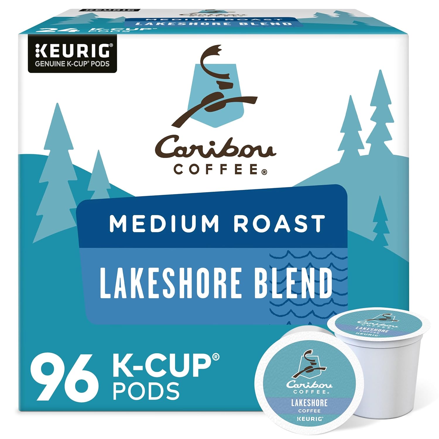 Caribou Coffee Lakeshore Blend Keurig Single-Serve K-Cup Pods, Medium Roast, 96 Count (4 Packs of 24)