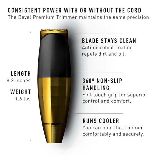 BEVEL Beard Trimmer for Men - Gold Edition Cordless Trimmer, 8 Hour Rechargeable Battery Life, Tool Free Adjustable Zero Gapped Blade, Barber Supplies, Mustache Trimmer
