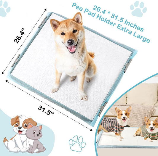 Dog Pads Extra Large 30×36In Puppy Dog Pee Pad Holder Secure Lock Anti-Slip Leak-Proof Detachable Indoor Dog Potty Tray Include 20 Pet Pee Pads For Puppies Doggies & Large Dogs