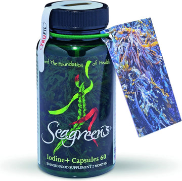 Seagreens Iodine+ Seaweed Supplement, 2 Month Supply, 390Mcg Natural Iodine From Seaweed, Vegan, Plant-Based, Thyroid & Radiation Support, 60 Capsules