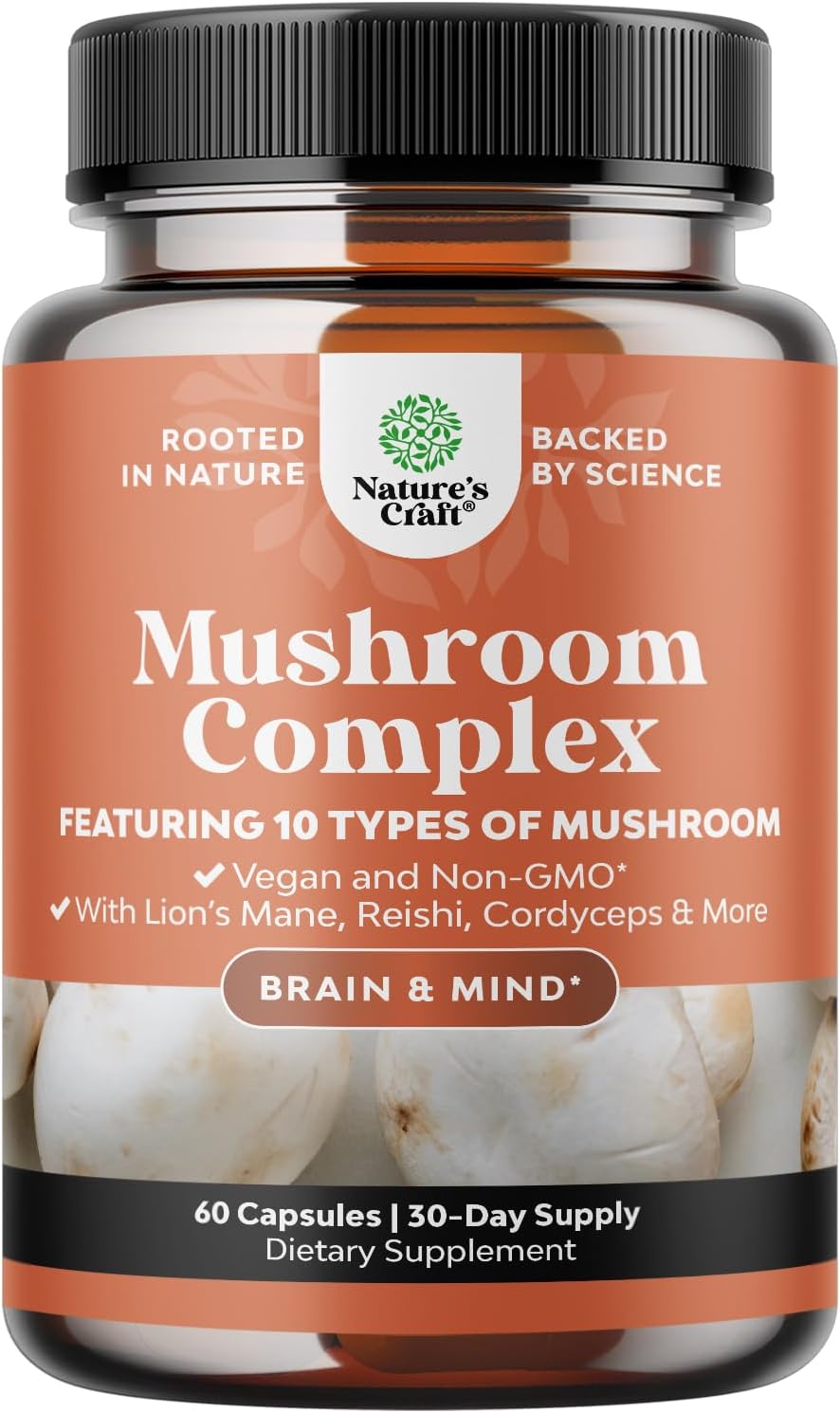 Extra Strength Mushroom Complex Capsules - 10X Lions Mane Mushroom Supplement Capsules with Reishi Chaga Cordyceps & More - 1330mg Adaptogenic Mushroom Nootropics Brain Support Supplement (1 Month)