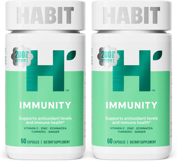 Habit Immunity Supplement 2 Pack (120 Capsules) - New Look, Echinacea, Elderberry, Turmeric, Zinc Blend To Support Immune Health And Antioxidant Levels, Vegan, Non-Gmo