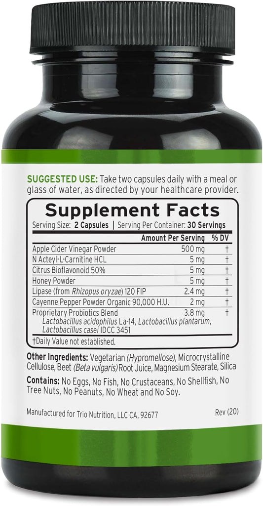 Trio Nutrition Apple Cider Vinegar Capsules With Billions Of Multi-Strain Probiotics - Natural Sugar Free Acv Capsules With The Mother For Gut Health, Immunity, Body Cleanse & Healthy Ph