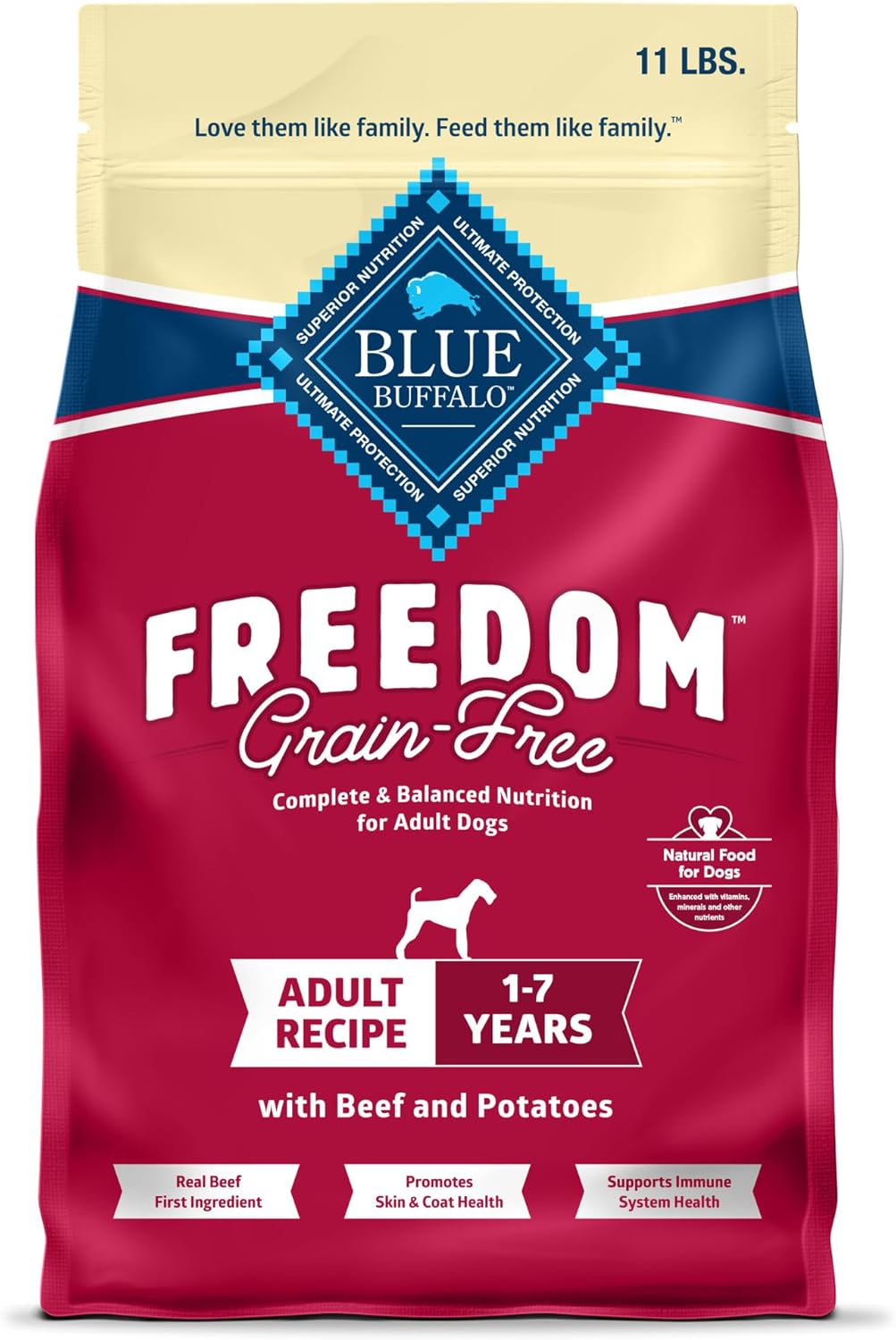 Blue Buffalo Freedom Grain-Free Dry Dog Food, Complete & Balanced Nutrition For Adult Dogs, Made In The Usa With Natural Ingredients, Beef & Potatoes, 11-Lb. Bag