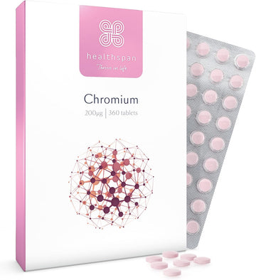 Healthspan Chromium | Helps To Maintain Blood Glucose Levels | 360 Tablets | 200µg Chromium Picolinate | Supports Macronutrient Metabolism | Easy To Absorb | Vegan Friendly