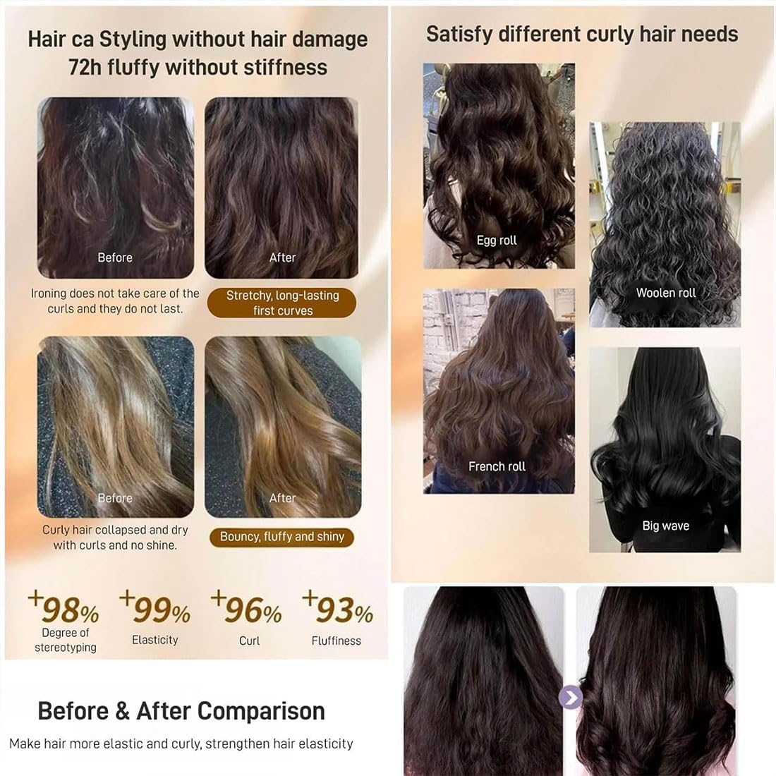 Shien Zhuangshu, Long-Lasting Styling Moroccan Volume Moisturizing Elasticity, Morocco Moisture Styling Elastin For Dry Damaged Curly Hair Care (2Pcs)