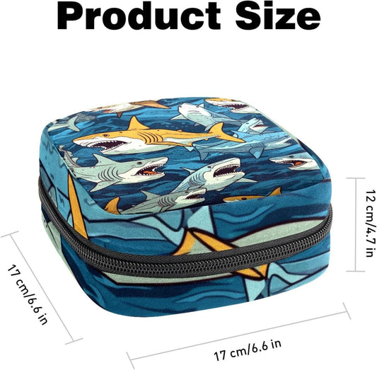 Soft and Convenient Pad Holder for Purse - Storage Bag for Feminine Products Shark Print Pattern