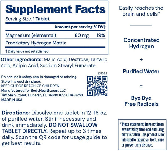 Bodyhealth H2 Infuse - Molecular Hydrogen Tablets: A Concentrated Hydrogen Gas In An Easy-To-Take Form, Allowing You To Reap The Health-Inducing And Immuno-Protective Benefits. (60 Count)