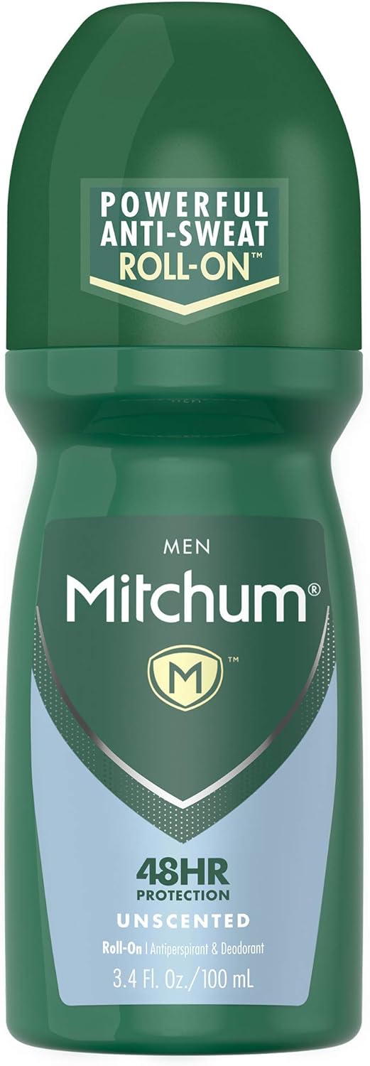 Mitchum Antiperspirant Deodorant Roll On For Men, 48 Hr Protection, Dermatologist Tested, Unscented, 3.4 Oz