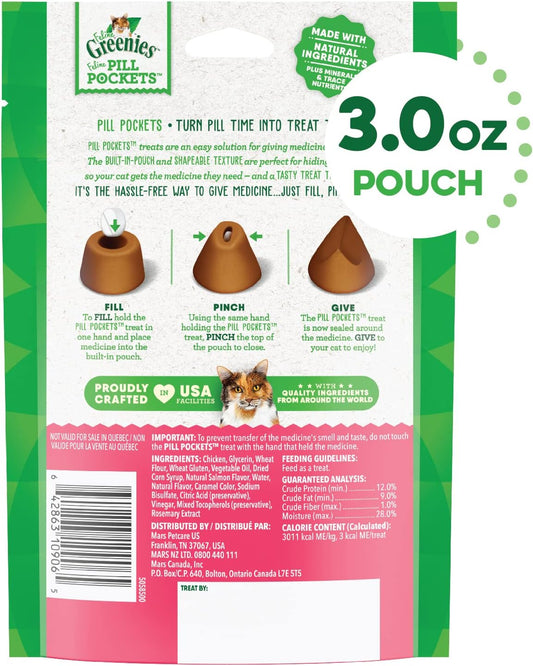 Greenies Feline Pill Pockets For Cats Natural Soft Cat Treats, Salmon Flavor, 3 Oz. Pack (85 Treats)