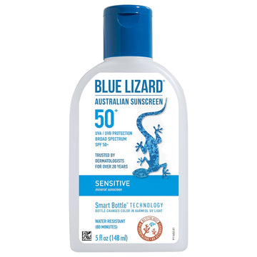 Blue Lizard Sensitive Mineral Sunscreen With Zinc Oxide, Spf 50+, Water Resistant, Uva/Uvb Protection With Smart Bottle Technology - Fragrance Free, 5 Oz