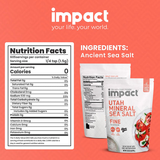 Impact - Utah Mineral Sea Salt (Fine Grain) Unrefined Non-Gmo Gluten Free With Trace Minerals - Enhance Flavor And Health With Premium Gourmet Salt From Ancient Central Utah Deposit - 2Lb