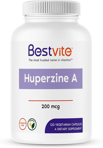 BESTVITE Huperzine A 200mcg from Naturally Derived Huperzia Serrata (120 Vegetarian Capsules) - No Stearates - No Flow Agents - Vegan - Non GMO - Gluten Free - Superior Form of Huperzine A
