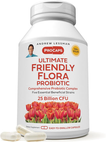 Andrew Lessman Ultimate Friendly Flora Probiotic 30 Capsules - 25 Billion Cfu, Comprehensive Blend Of Five Probiotic Strains, Powerful Immune And Digestive Support. Probiotics For Women Or Men