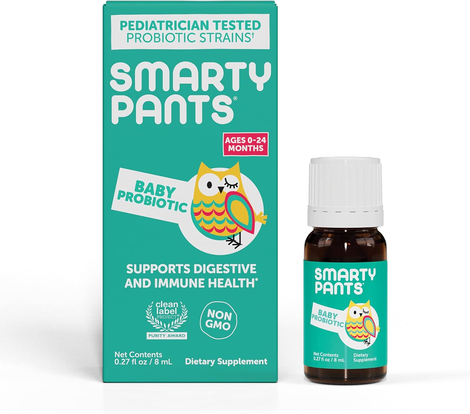 SmartyPants Baby Probiotic Drops: Probiotics for Digestive Health + Comfort & Immune Support, & DHA Vegan Liq Drops for Babies (0-24 Months), Pediatrician Tested, 1.6 Billion CFU - 30 Day Supply