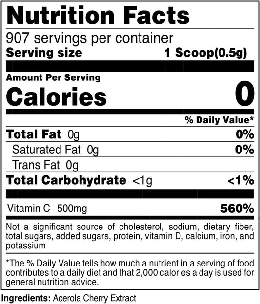 Nutricost Natural Vitamin C - Acerola Cherry Powder 1LB - Gluten Free & Non-GMO