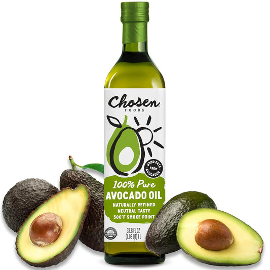 Chosen Foods 100% Pure Avocado Oil, Keto And Paleo Diet Friendly, Kosher Oil For Baking, High-Heat Cooking, Frying, Homemade Sauces, Dressings And Marinades 33.8 Floz + Digital Recipe Book