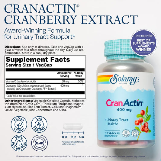 Solaray Cranactin Cranberry AF Extract Capsules, 400 mg (120 CT)