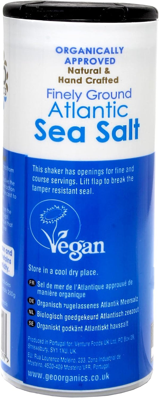 Geo Organics Atlantic Sea Salt Shaker 500G (Pack Of 1) | Organically Approved Fine Sea Salt | Natural & Hand Crafted | Additive-Free, Non-Gmo, Gluten-Free, Vegan | Free From Anti-Caking Agents