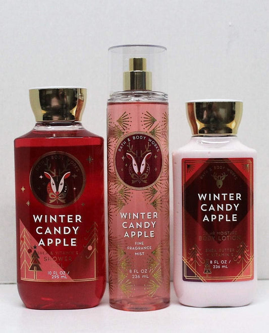 Bath And Body Works Winter Candy Apple Shower Gel, Body Lotion, Fine Fragrance Mist Daily Trio Gift Set 2018