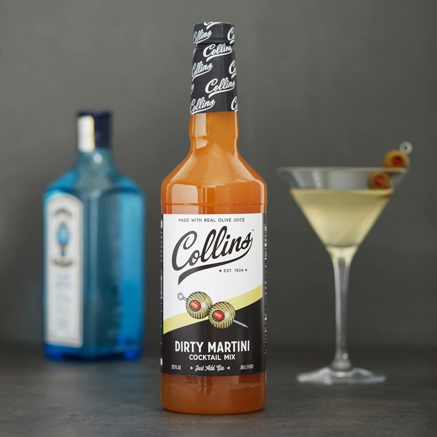 Collins Dirty Martini Mix, Made With Real Olive Brine for the Bold Flavor You Need, Classic Cocktail Recipe Ingredient, Bartender Mixer, Drinking Gifts, Home Cocktail bar, 32 fl oz : Home & Kitchen