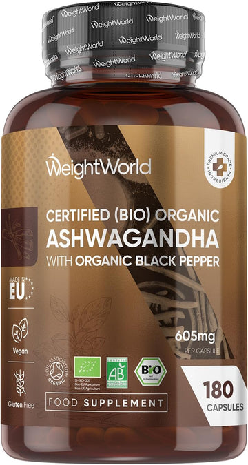 Organic Ashwagandha Capsules - 180 Capsules (6 Months Supply) - With Organic Black Pepper - 1 Per Day - Soil Association Certified Ashwagandha Supplement - Non-Gmo, Vegan-Friendly & Additive-Free