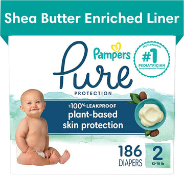 Pampers Pure Protection Diapers - Size 2, One Month Supply (186 Count), Hypoallergenic Premium Disposable Baby Diapers